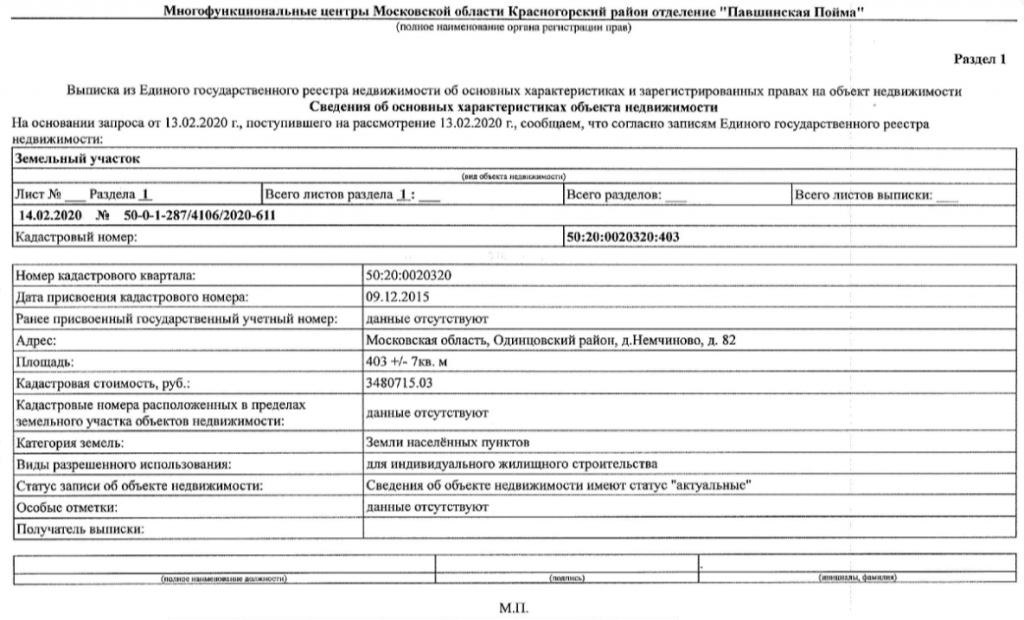 Выписка из ЕГРН